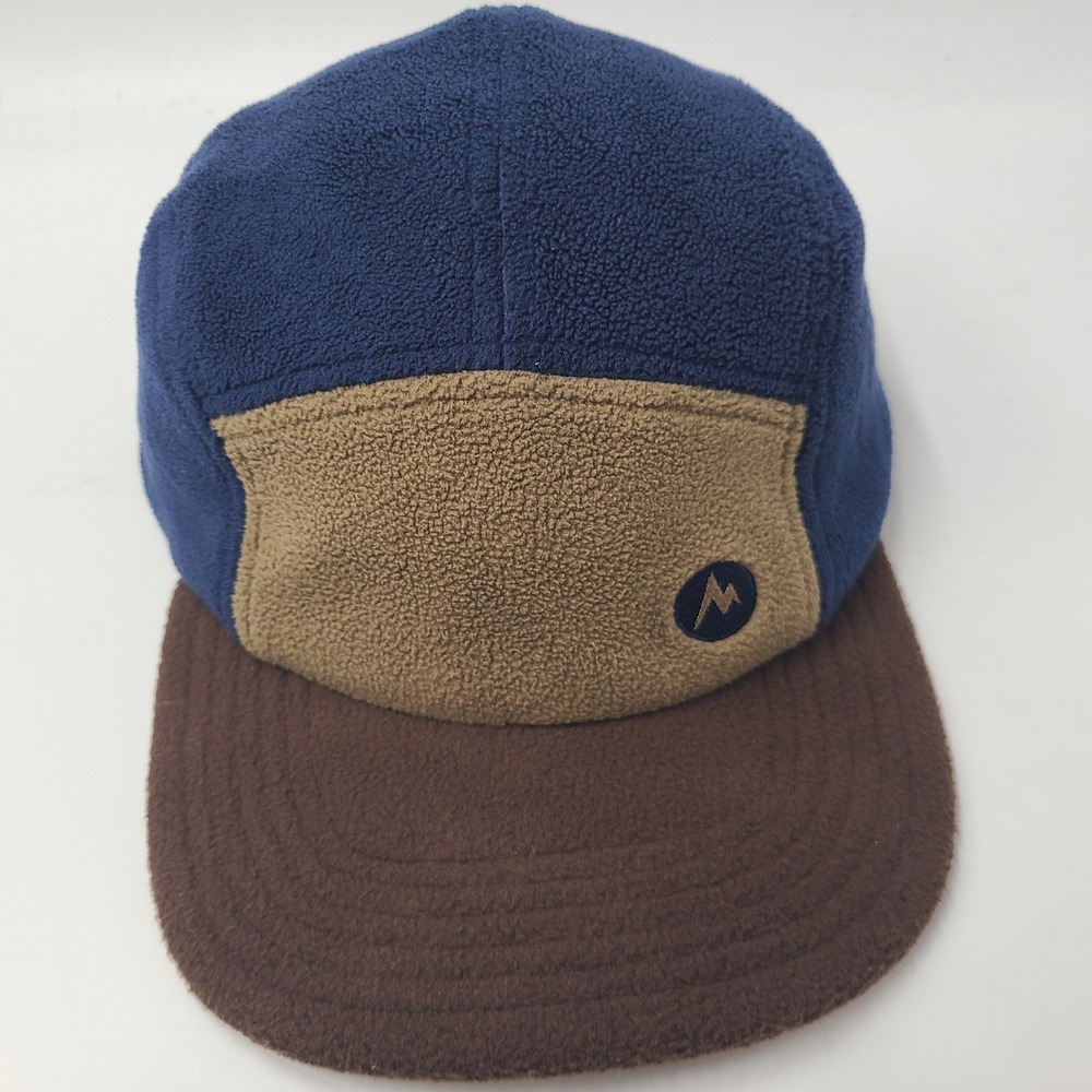 Marmot Hat Strapback 5 Panel Blue Brown Fleece Camp Camper Outdoors Cap Snow Men